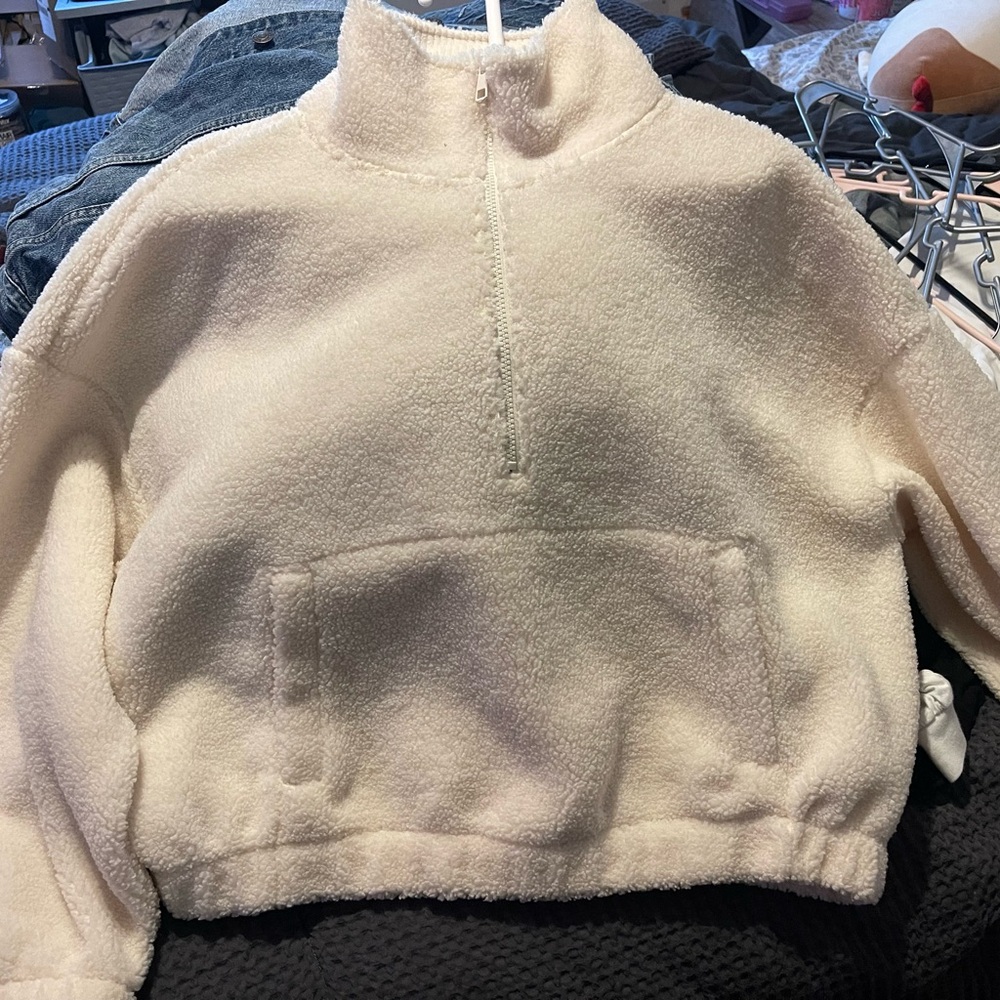 American Eagle Outfitters Cream Teddy Jacket